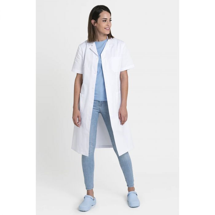 Bata blanca de manga corta para mujer Talla XXL