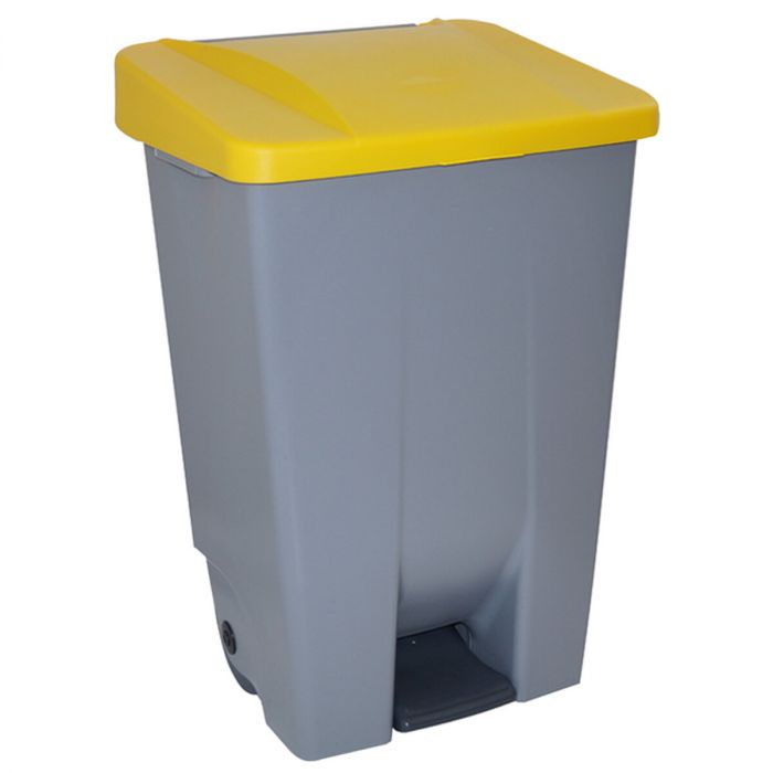 Contenedor de residuos con tapa amarilla y pedal 80 L